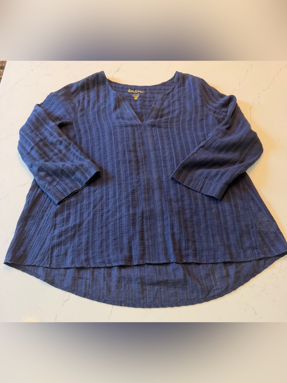 Lilly Pulitzer striped gauze v-neck tunic blouse.